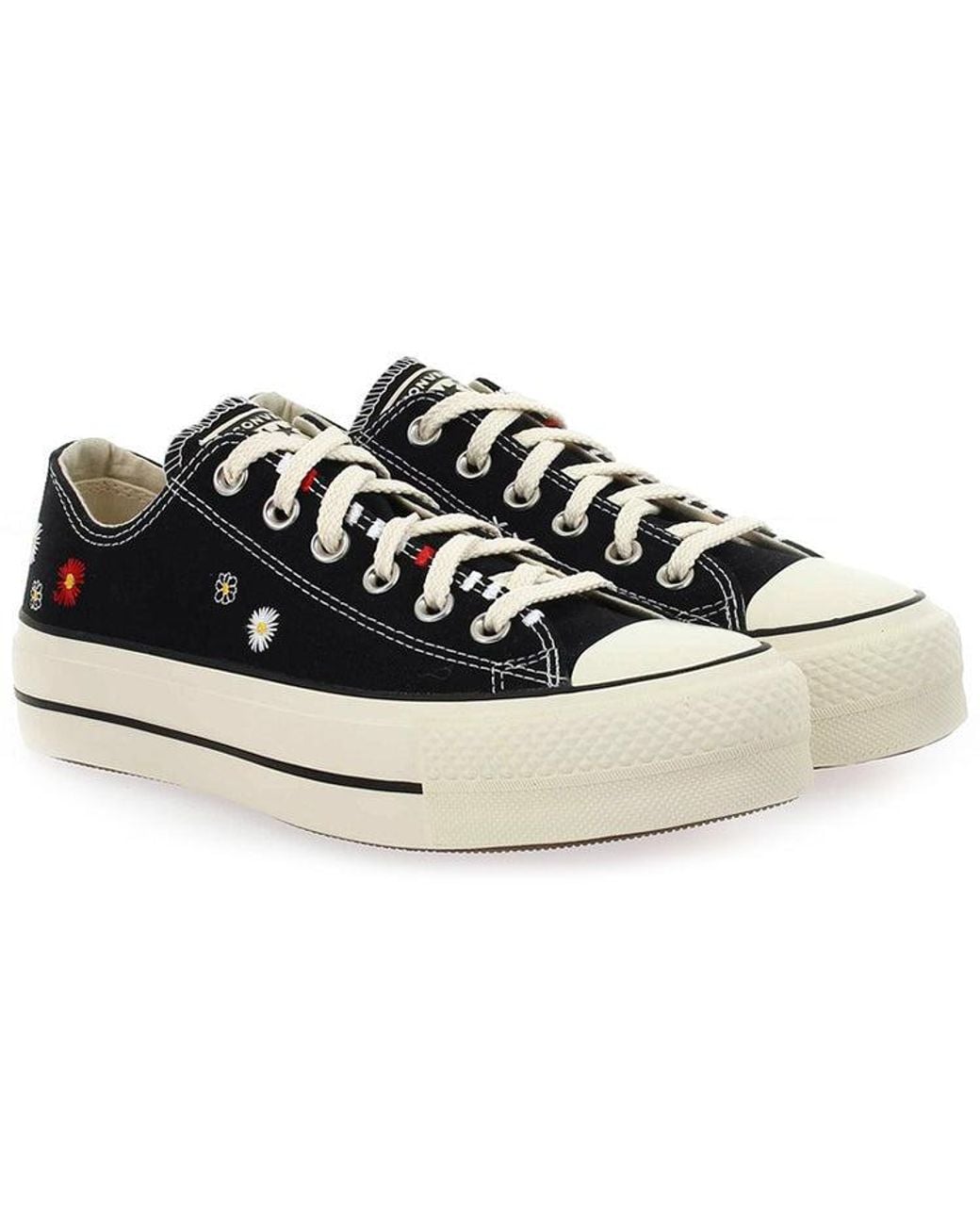 Converse Black (Wmns) Chuck Taylor All Star Lift Low 'Daisy Embroidery