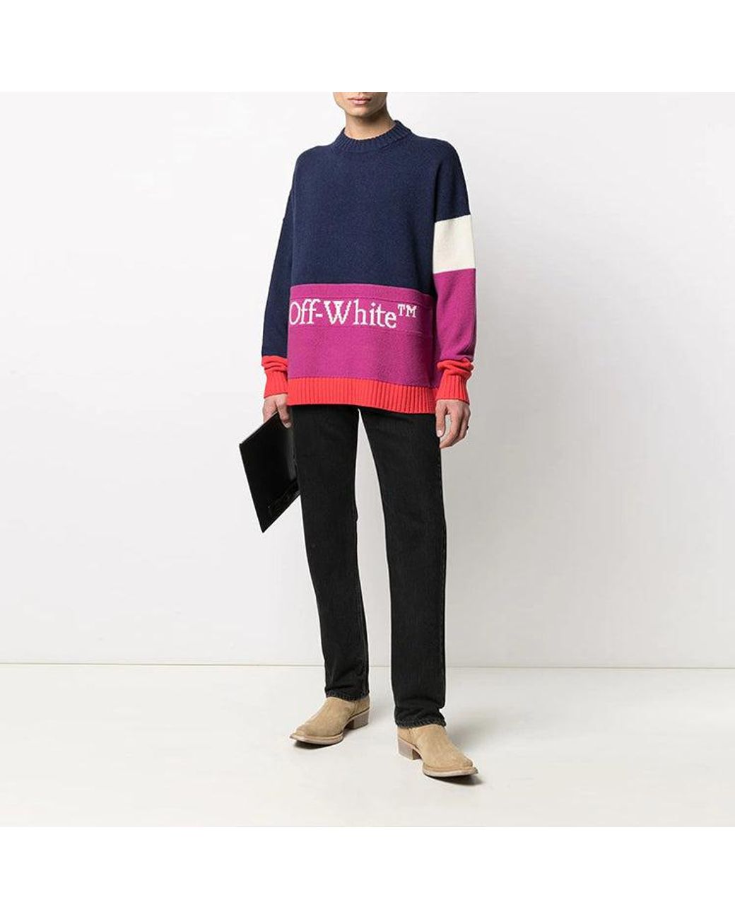 Off-White c/o Virgil Abloh Blue Ss21 Colorblock Logo Round Neck Long Sleeves for men