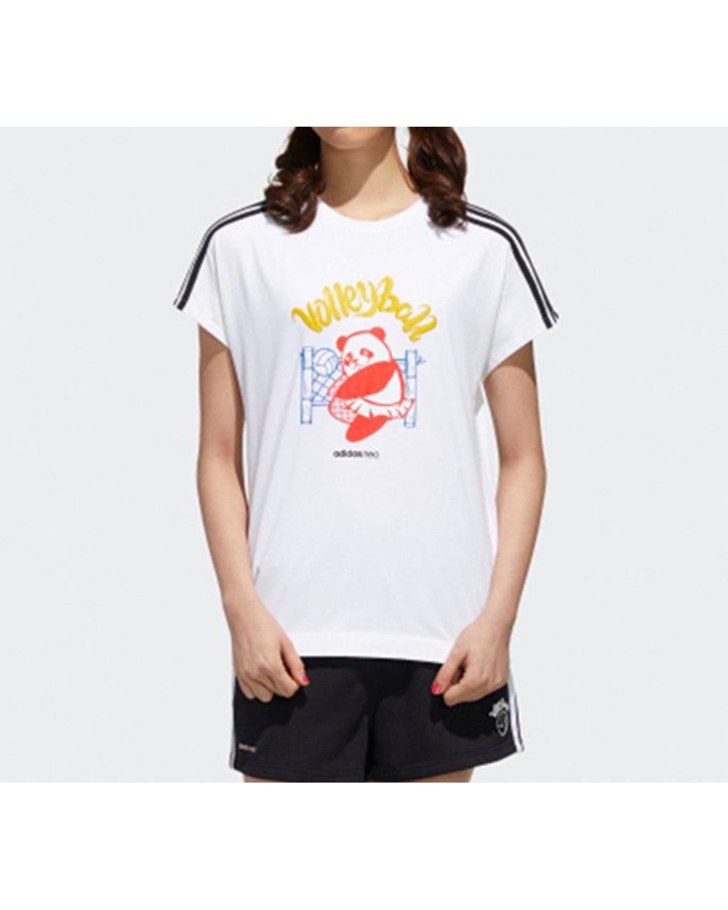 Adidas White (Wmns) Neo Panda Tee Printing Loose Short Sleeve