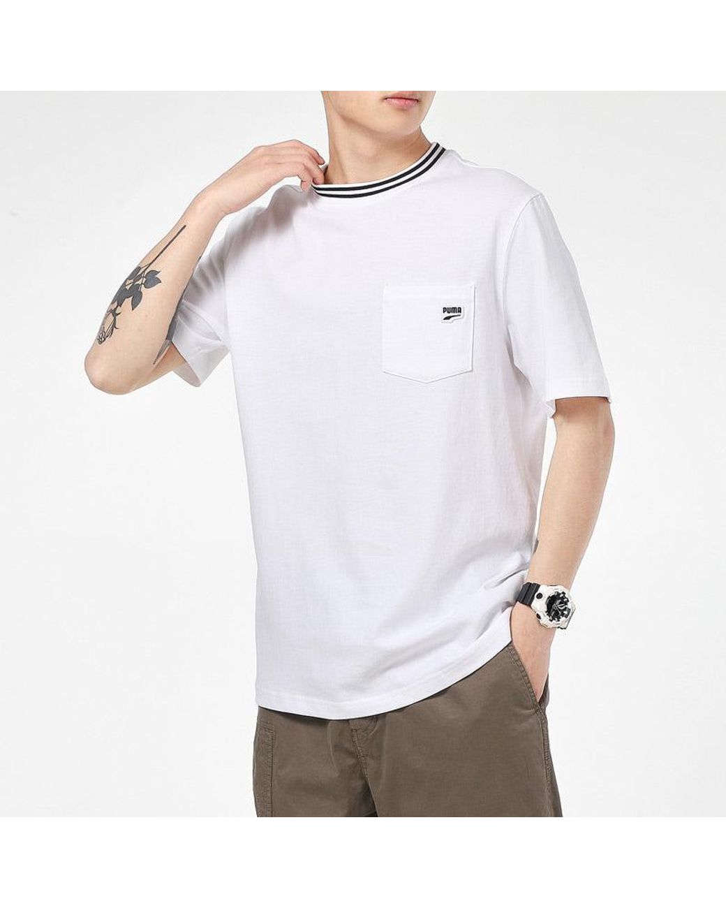 PUMA White Downtown Pocket T-Shirt for men