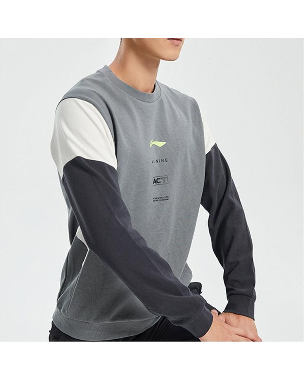 Li-ning Gray Contrasting Colors Sports Training Pullover Round Neck for men