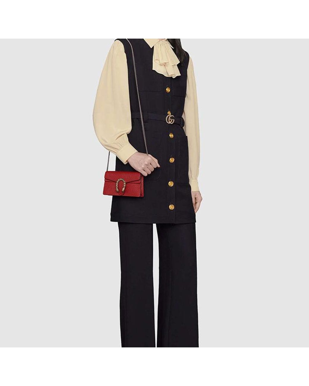 Gucci Red (Wmns) Dionysus Series Leather Bag Single-Shoulder Bag Mini Size