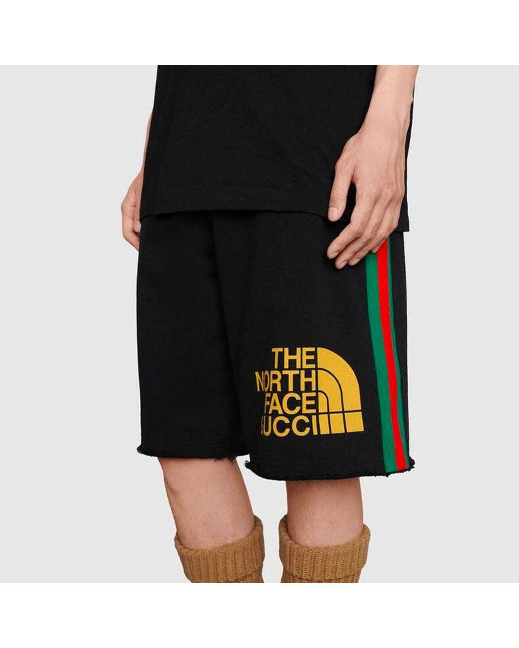 Gucci Black X The North Face Crossover Webbing Printing Cotton Shorts for men