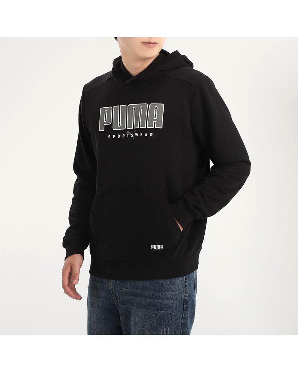 PUMA Black Athletics Casual Pullover Long Sleeves Hooded Sports for men