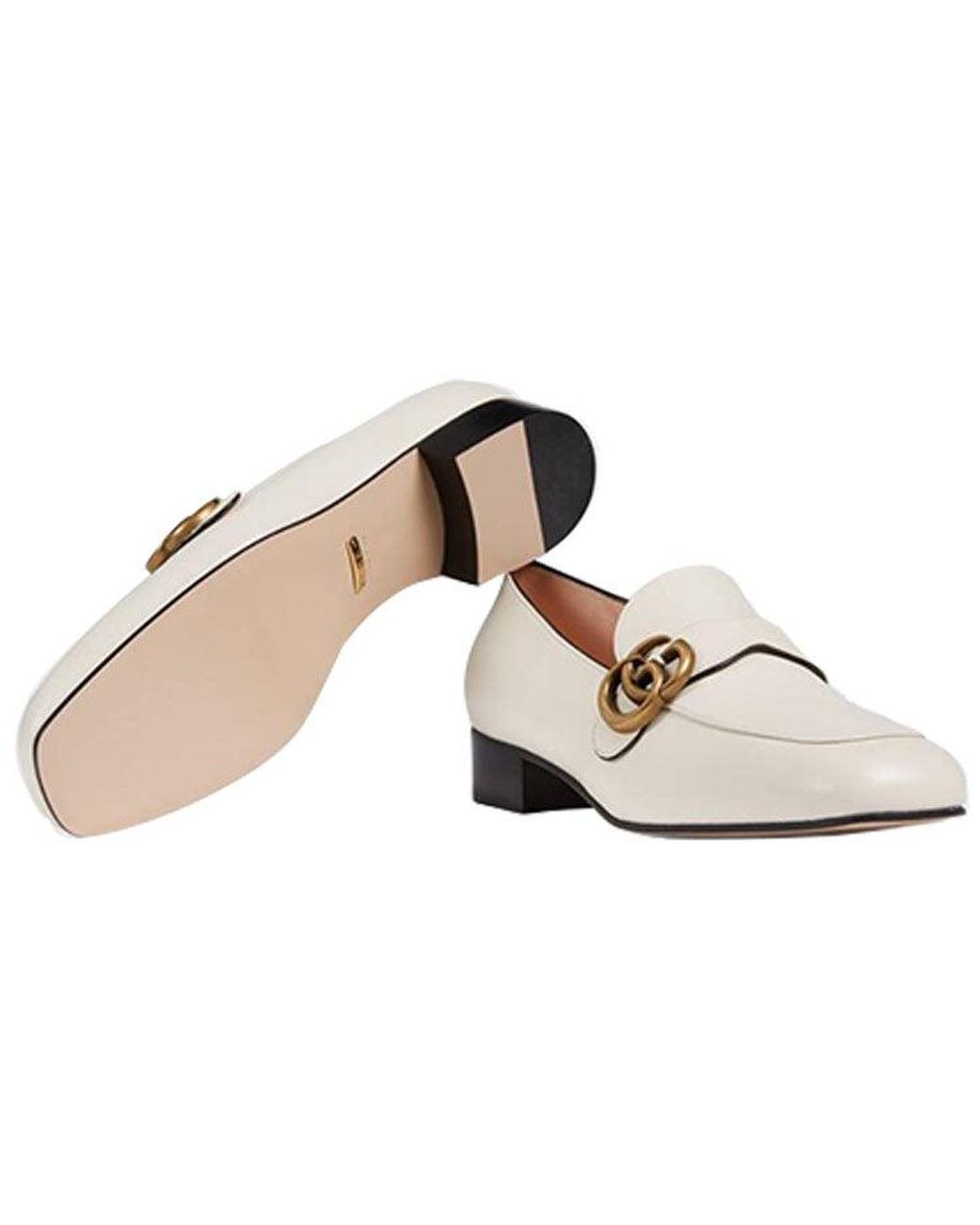 Gucci White (Wmns) Double G Leather Loafers