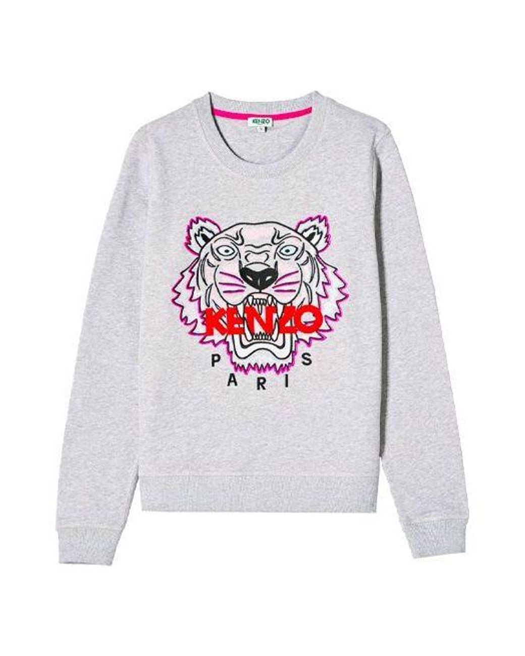 KENZO Gray (Wmns) Ss21 Tiger Head Embroidery Round-Neck Swea
