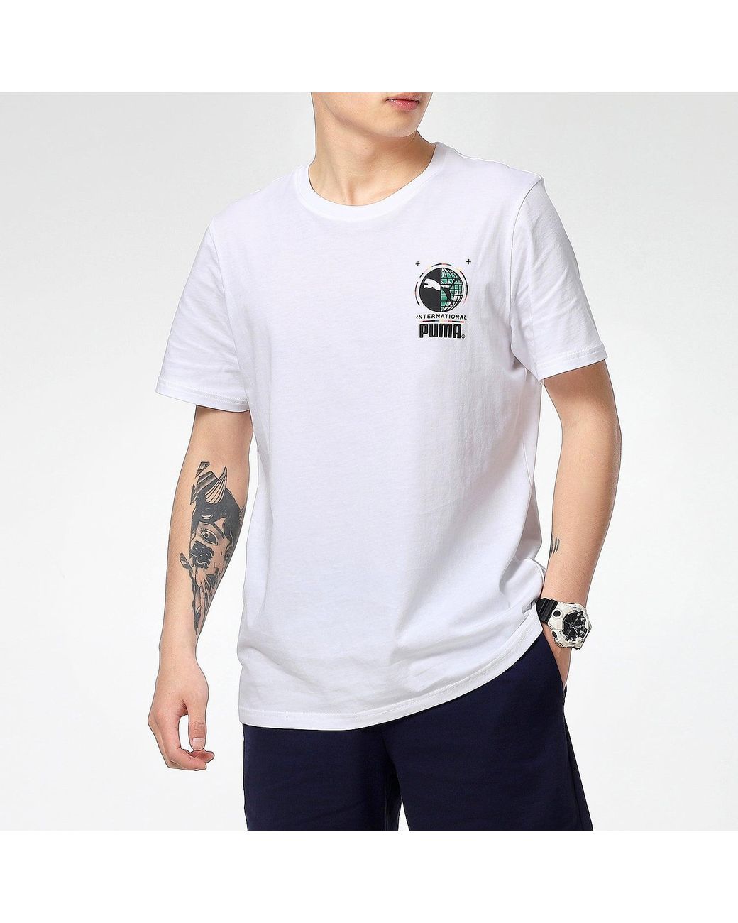 PUMA White Graffiti Photo Print Short Sleeve T-Shirt for men