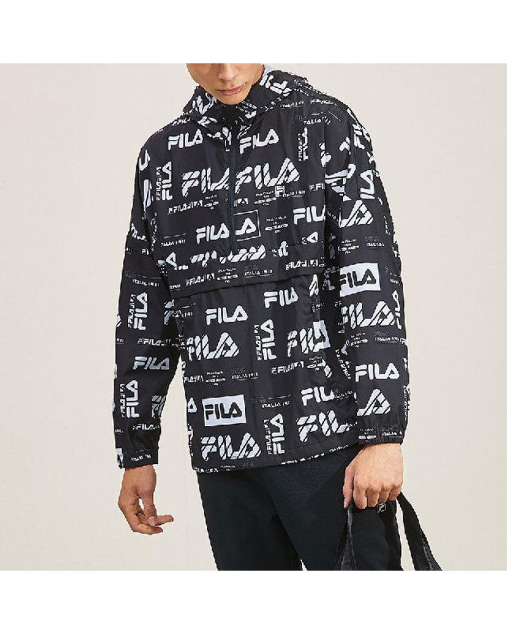 Fila Blue Logo Full Print Hooded Loose Jacket for men