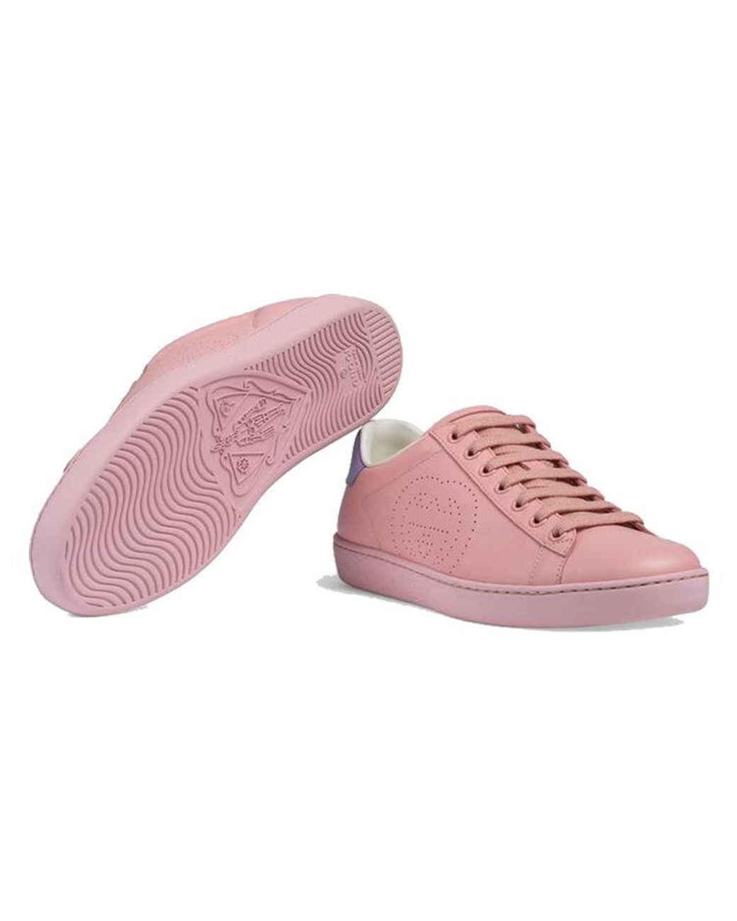Gucci Pink Women's New Ace Perforated Leather Trainers