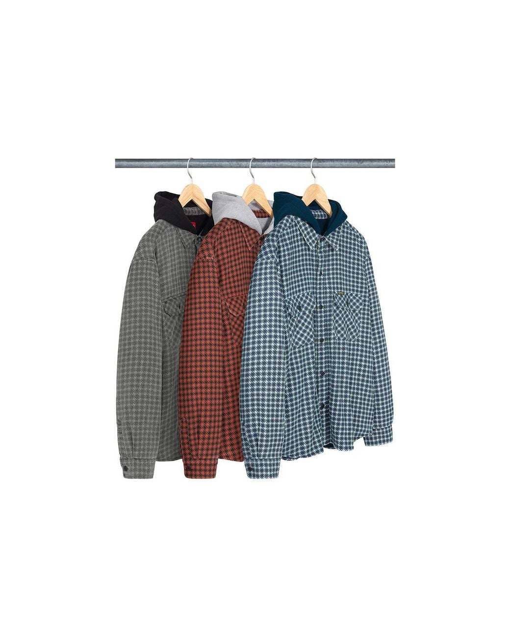 Supreme Houndstooth Flannel Hooded Shirt in Blue for Men | Lyst UK