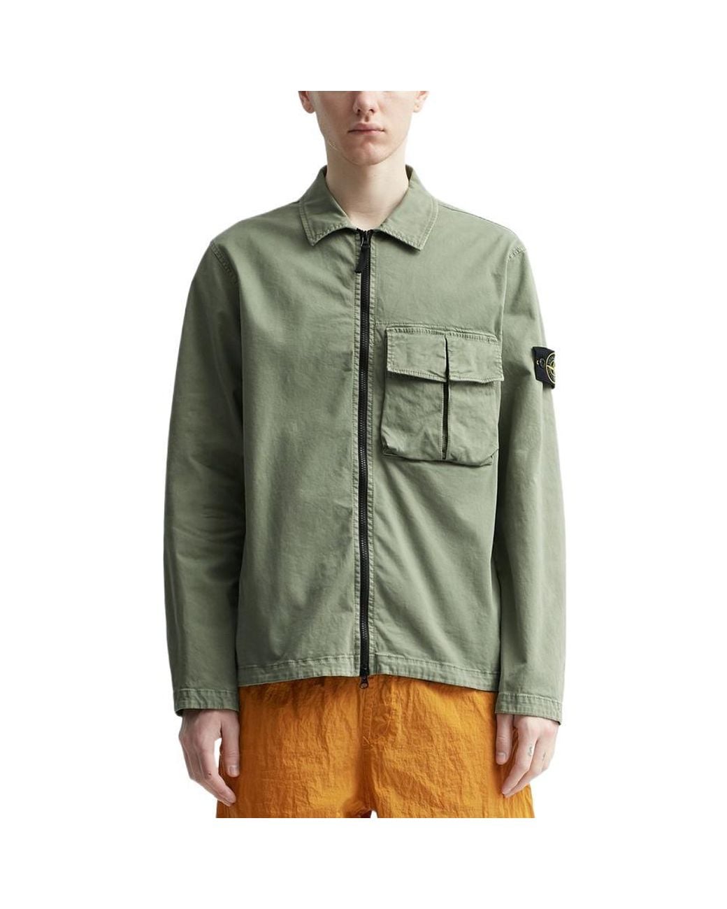 Stone Island Green Compass-Patch Zipped Shirt Jacket for men