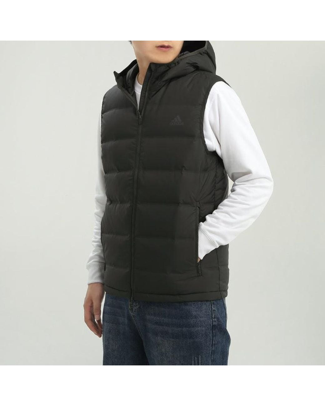 Adidas Gray Helionic Vest Stay Warm Hooded Down Vest for men