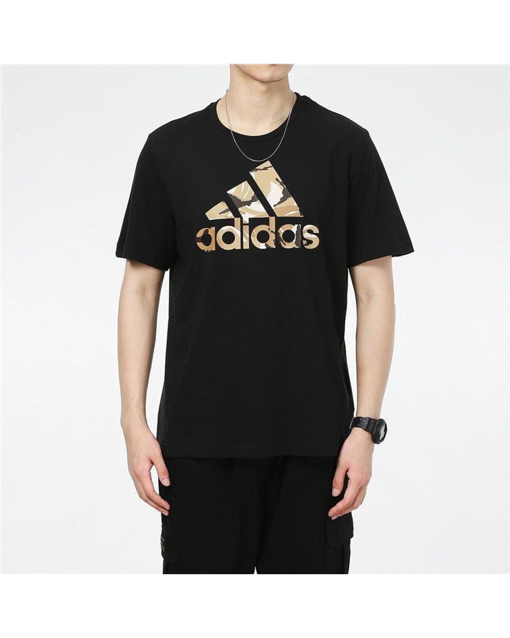 Adidas Black Camo T Camouflage Logo Printing Sports Short Sleeve for men