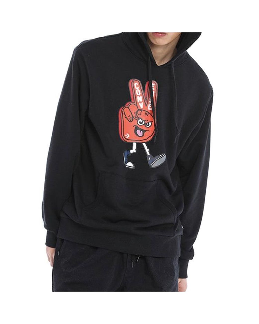 Converse Blue Finger Letter Print Hooded Drawstring Sweatshirt for men