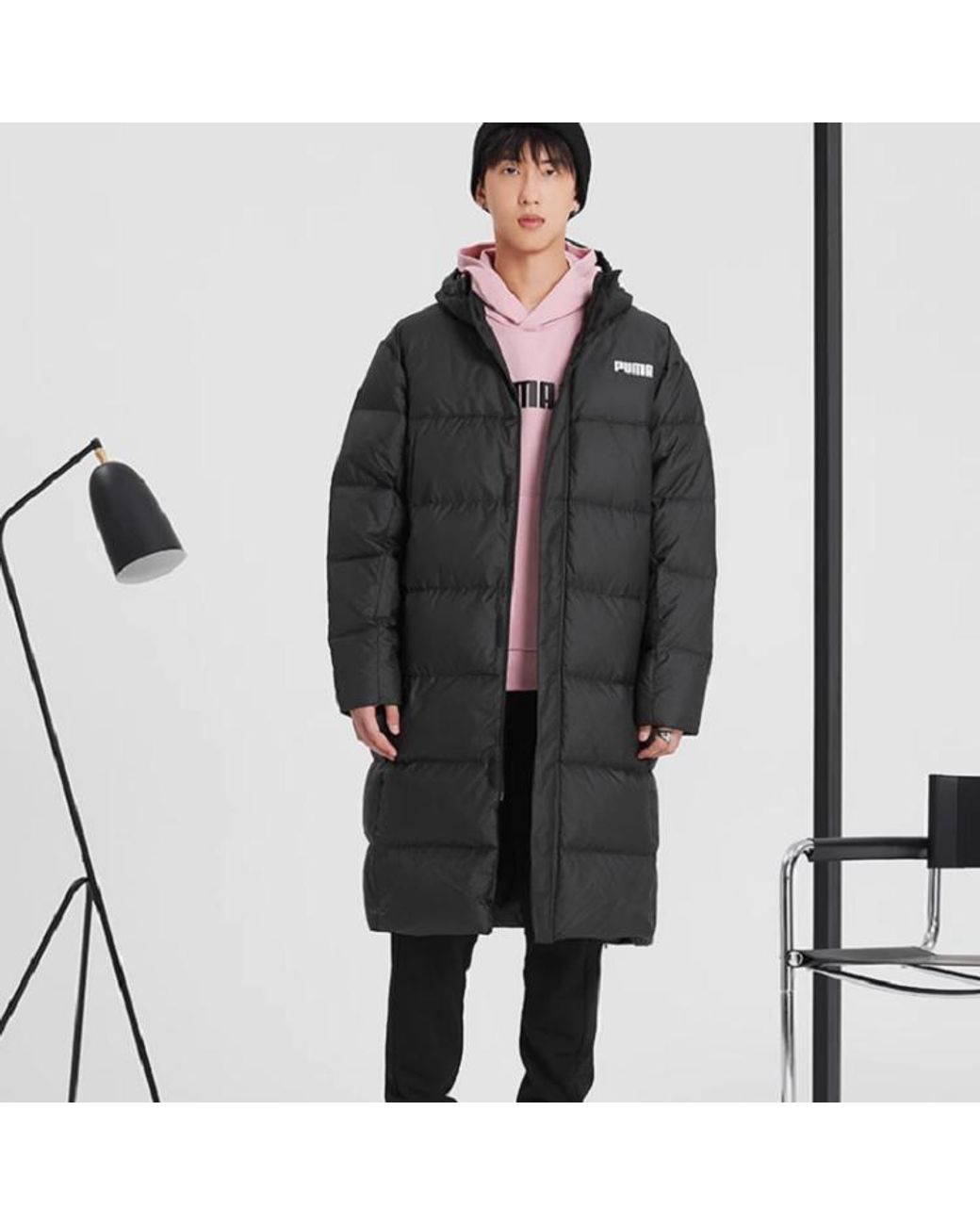 PUMA Black Long Oversized Down Coat for men