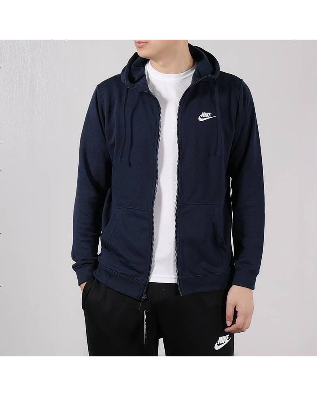 Nike Blue Knit Hooded Casual Sports Jacket for men