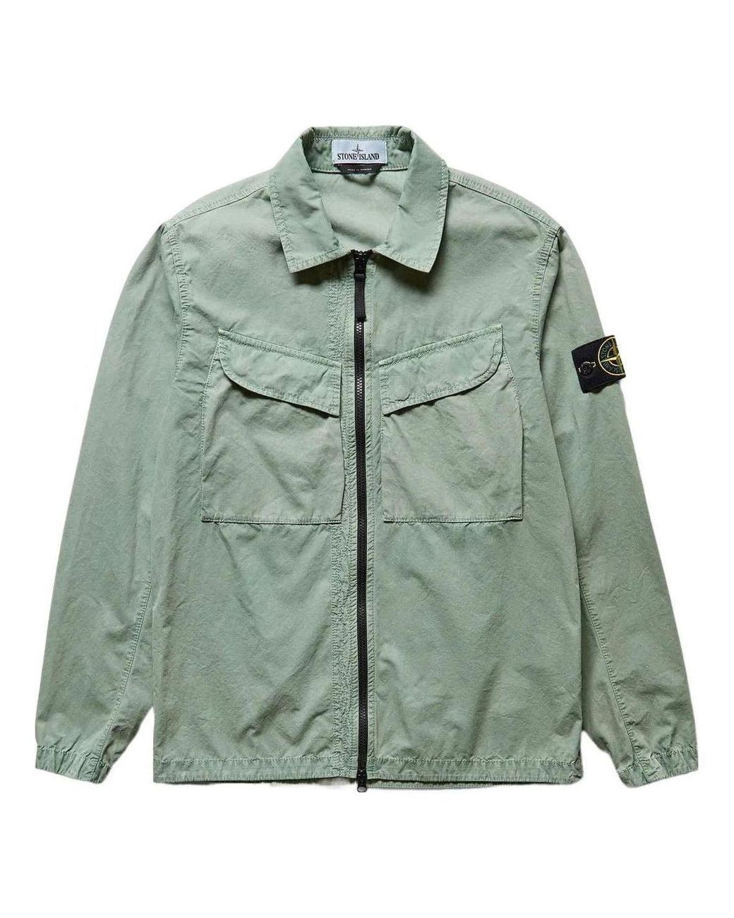 Stone Island Green Compass Patch Flap Pocket Shirt for men