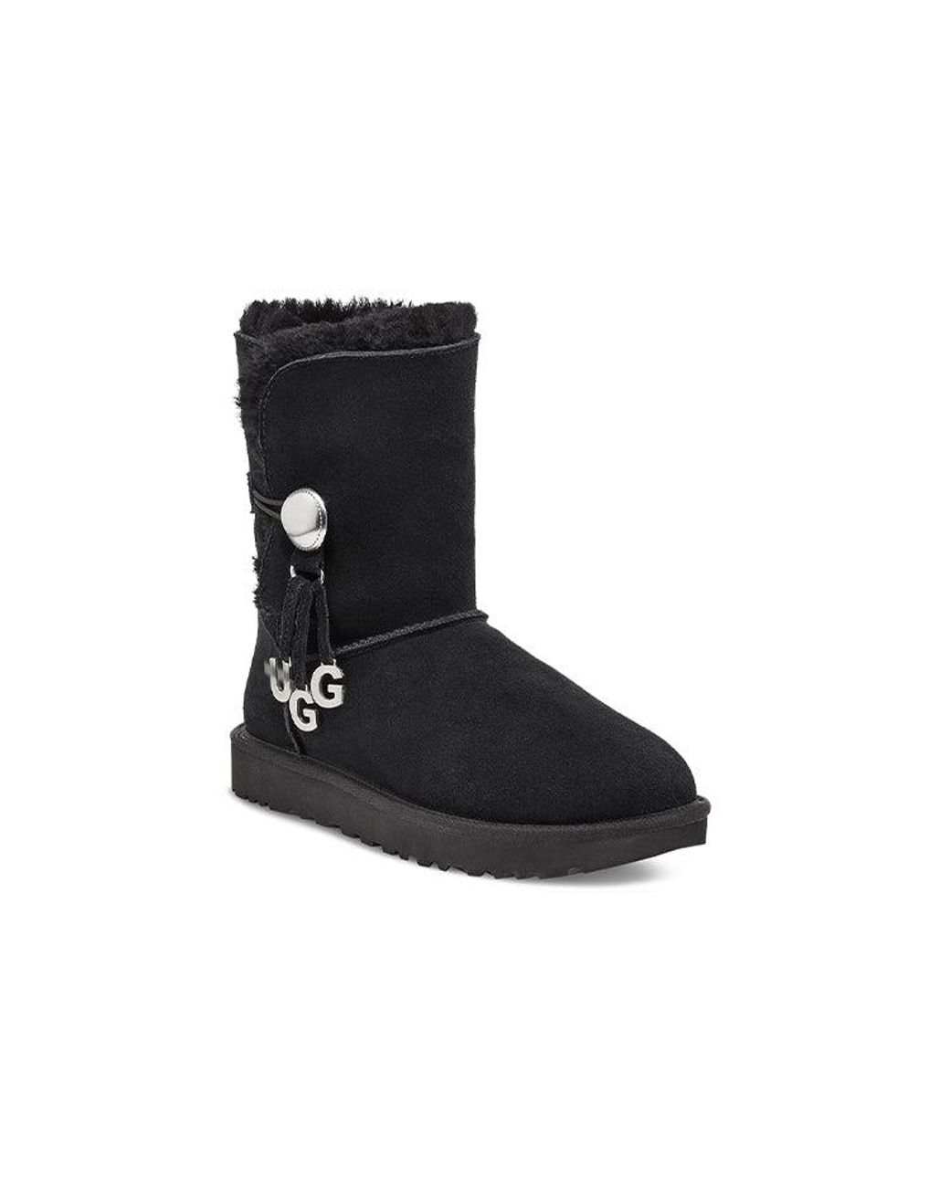Ugg Black (Wmns) Bailey Button Charm Metallic Alphabet Version Fleece Lined