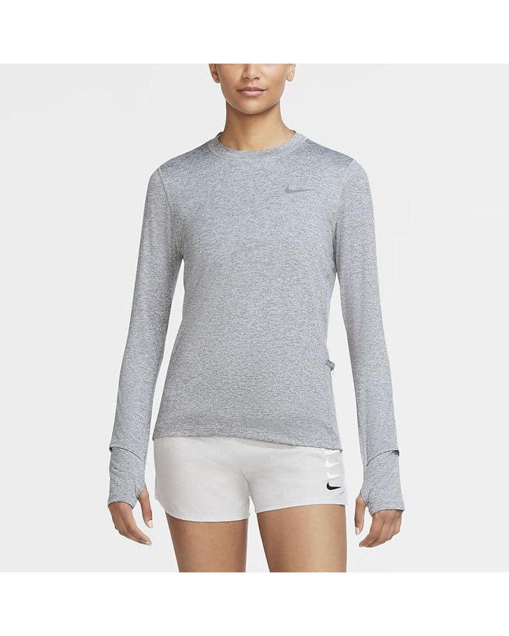 Nike Gray (Wmns) Running Sports Round Neck Quick Dry Long Sleeves T-Shirt