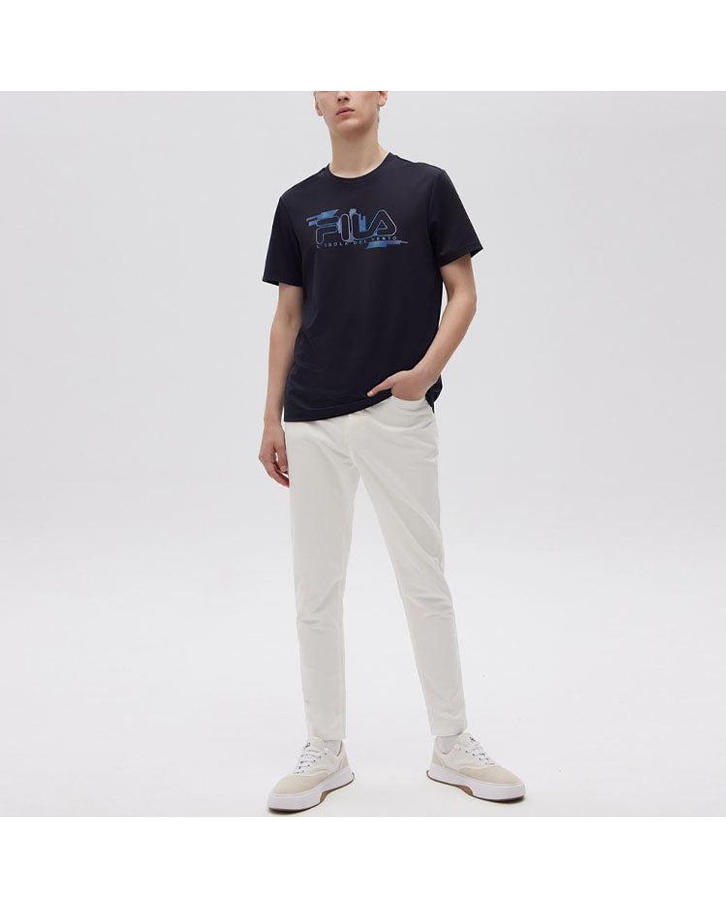 Fila Blue Embroidered Logo Loose Knit Short Sleeve for men