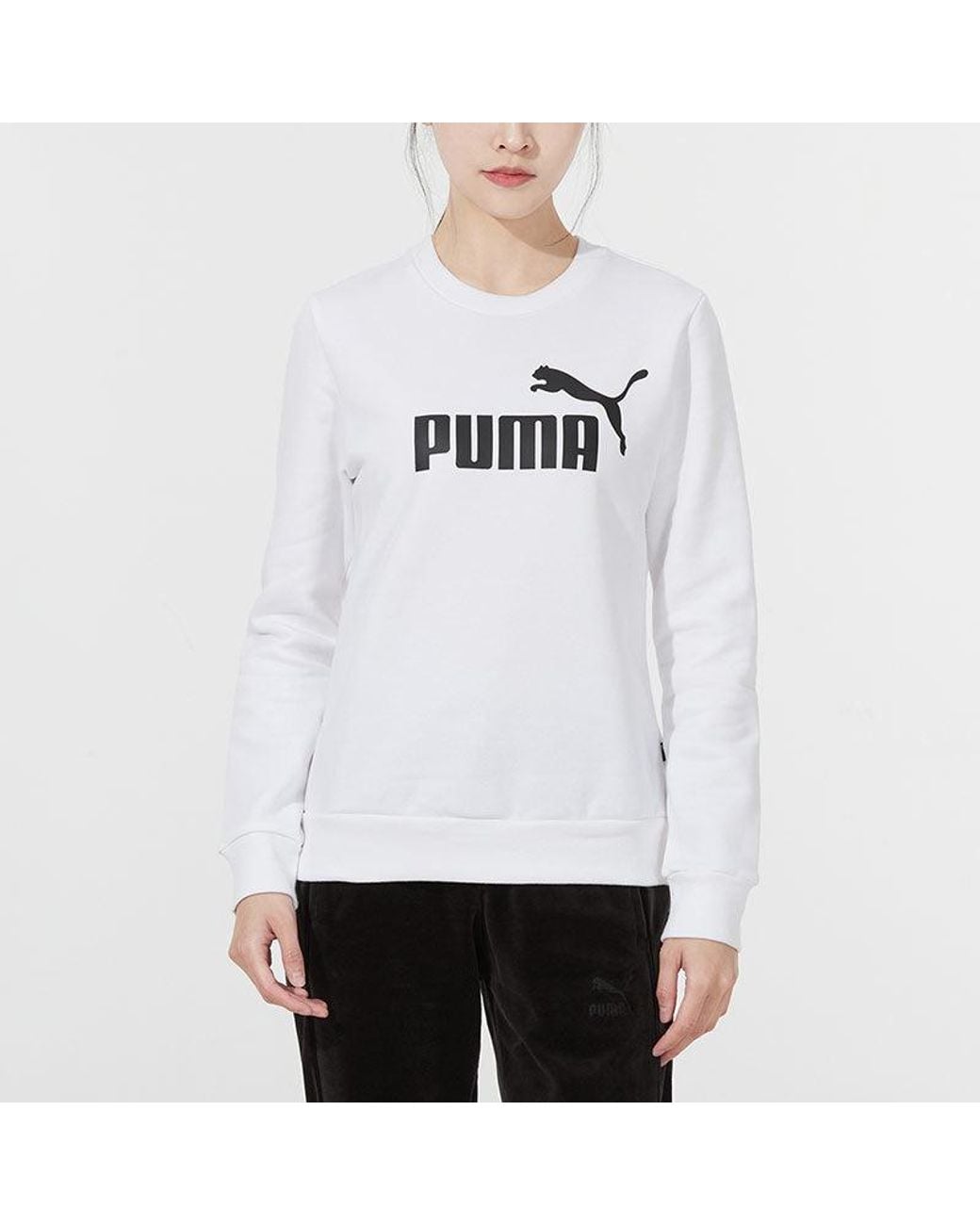 PUMA White (Wmns) Essential Logo Fleece Crew Neck Sweater