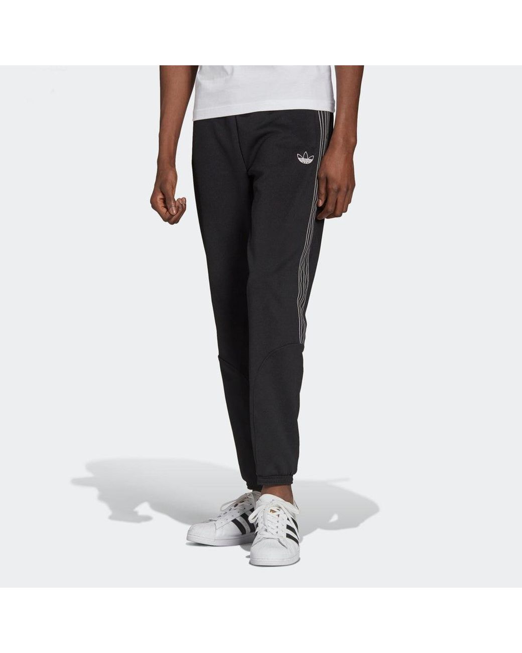 Adidas Black Originals Sprt Poly Tp Stripe Sports Long Pant for men
