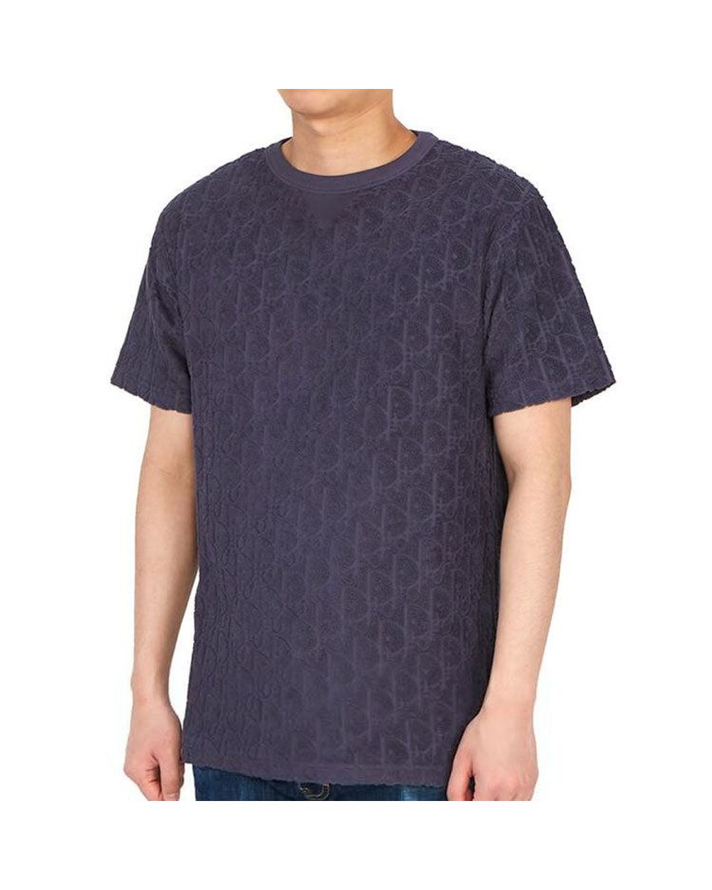 Dior Blue Ss21 Oblique Printing Cotton Round Neck Short Sleeve for men