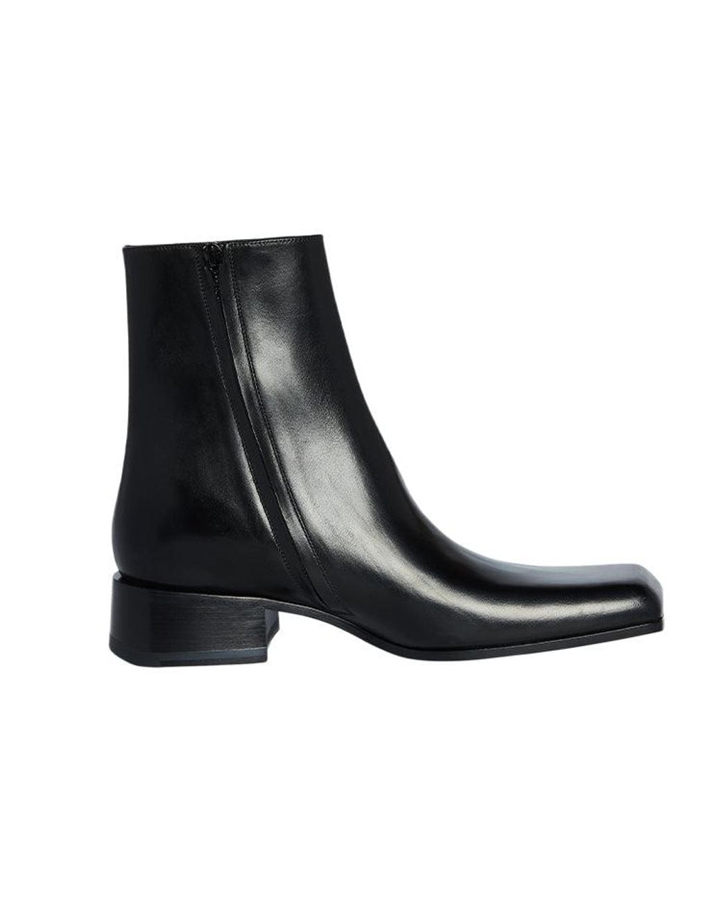 Balenciaga Black Square Toe Ankle Boots Leather' for men