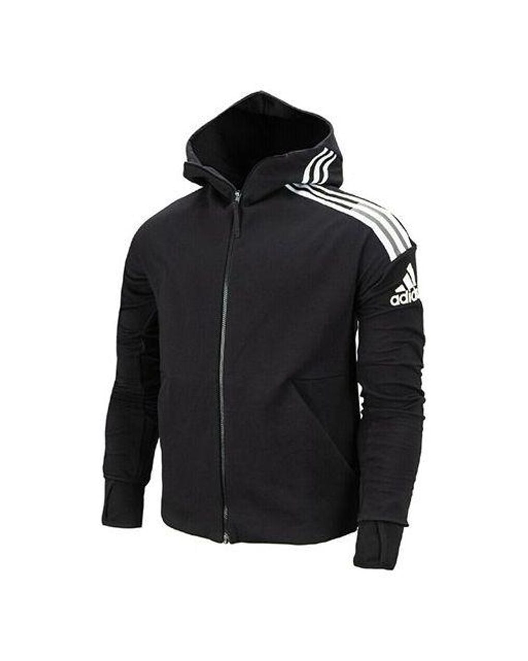 Adidas Black Zne 3-Stripes Hooded Jacket for men