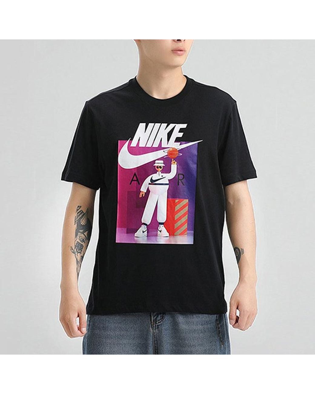 Nike Black Sportswear Printing Short Sleeve 'Airman Futura' for men