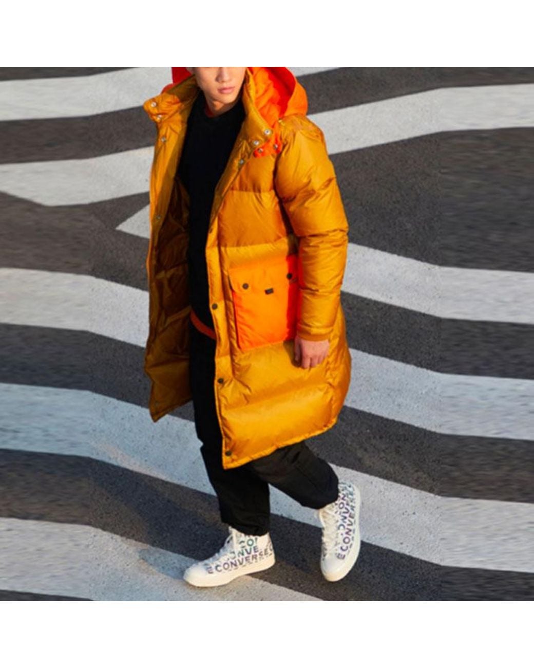 Converse Orange Counter Climate Long Down Jacket 'Wheat' for men