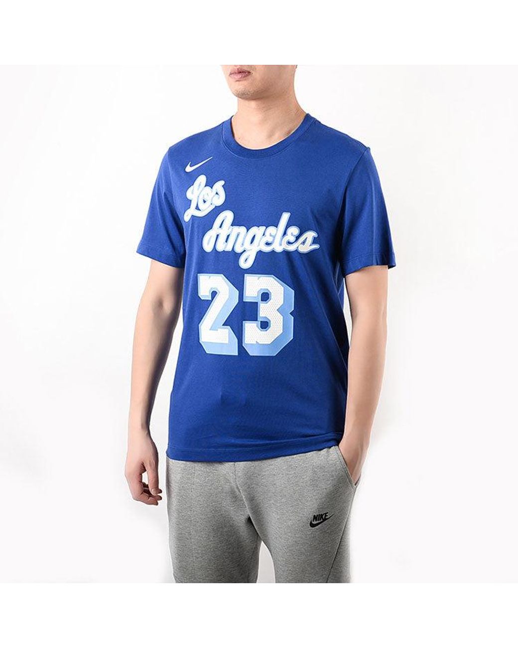 Nike Blue Classic Edition Los Angeles Lakers Lebron James No. 23 Basketball Round Neck Short Sleeve for men