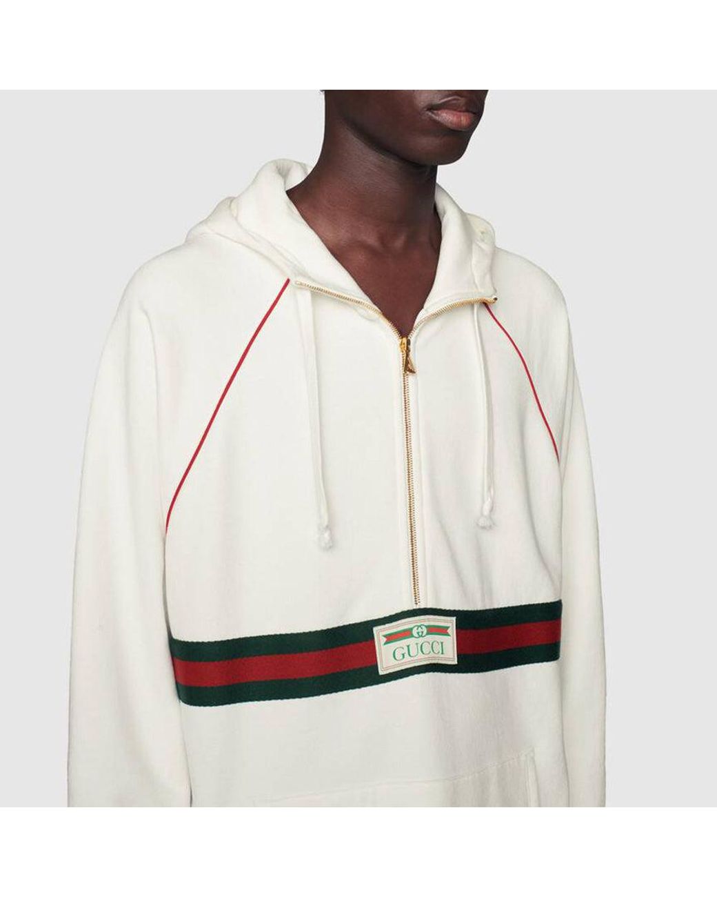 Gucci White Sweatshirt With Web And Label, Ready-To-Wear for men