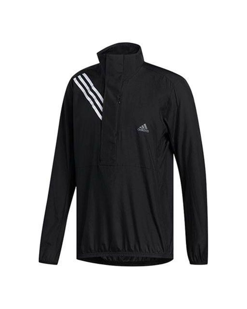 Adidas Black Logo Print Casual Running Stand Collar Jacket for men