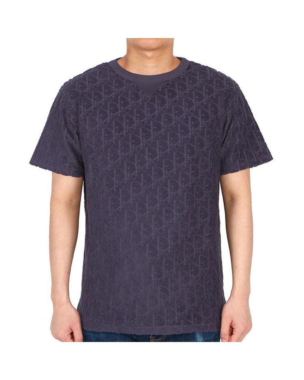 Dior Blue Ss21 Oblique Printing Cotton Round Neck Short Sleeve for men
