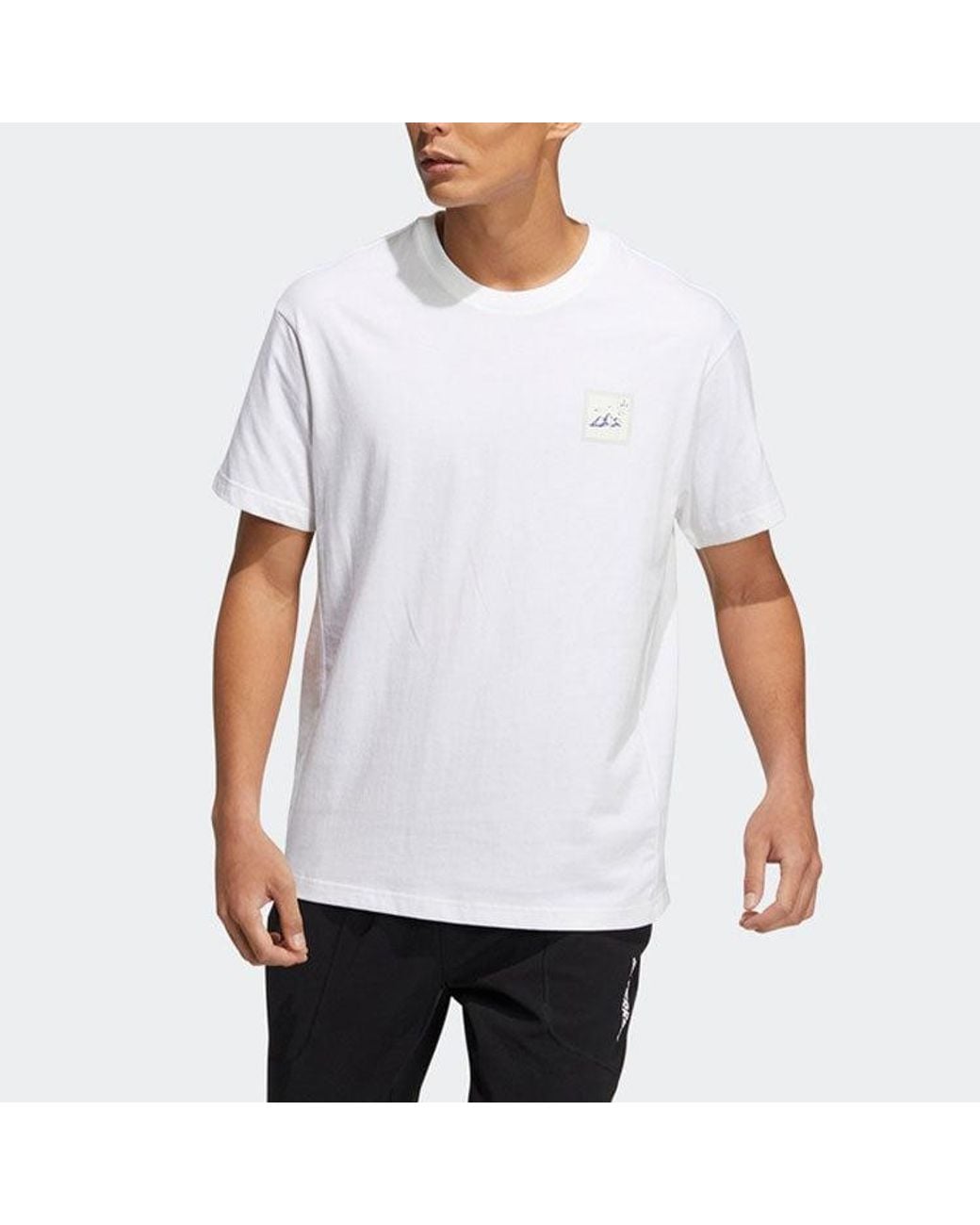 Adidas White Alphabet Chinese Character Printing Round Neck Sports Short Sleeve T-Shirt for men