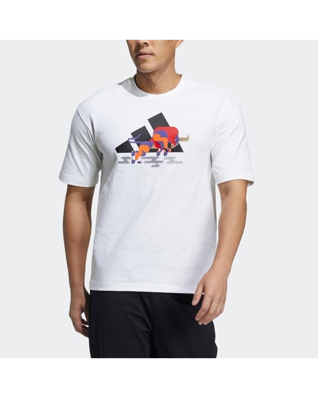 Adidas White Cny Gfx T Subject Pattern Training Sports Short Sleeve for men