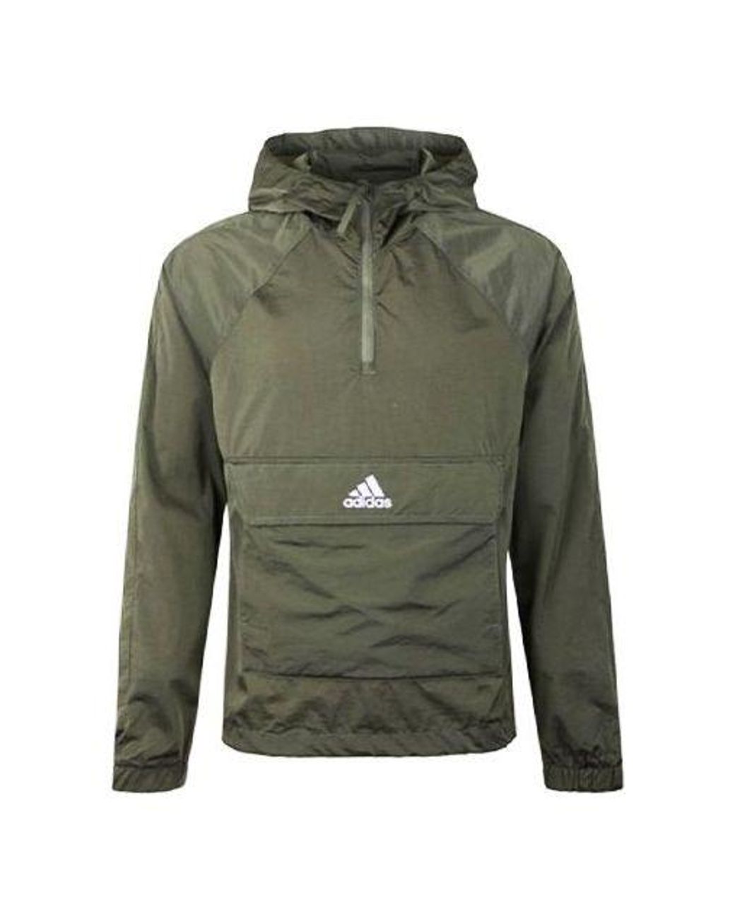 Adidas Green Half Zipper Casual Hooded Pullover Sports Jacket Tops for men