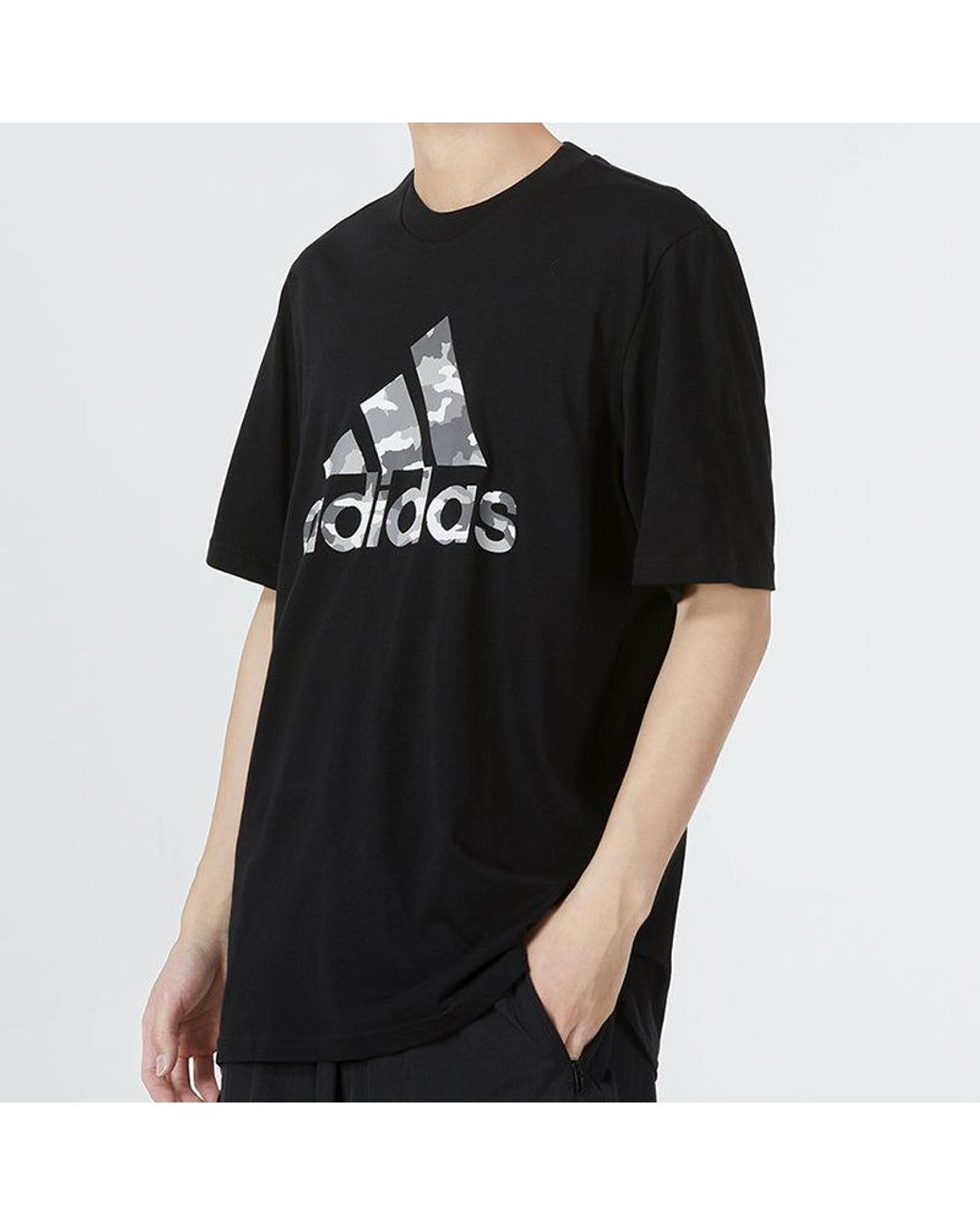 Adidas Black M Camo Bos G T Camouflage Logo Printing Sports Round Neck Short Sleeve for men