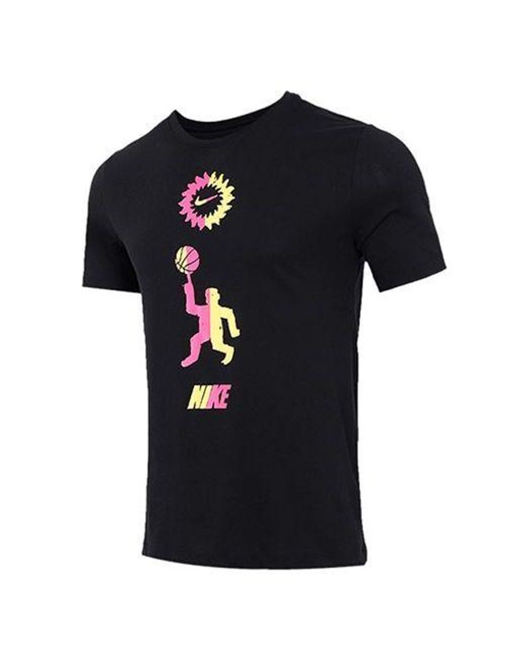 Nike Black Basketball Sports Contrasting Colors Printing Round Neck Short Sleeve for men