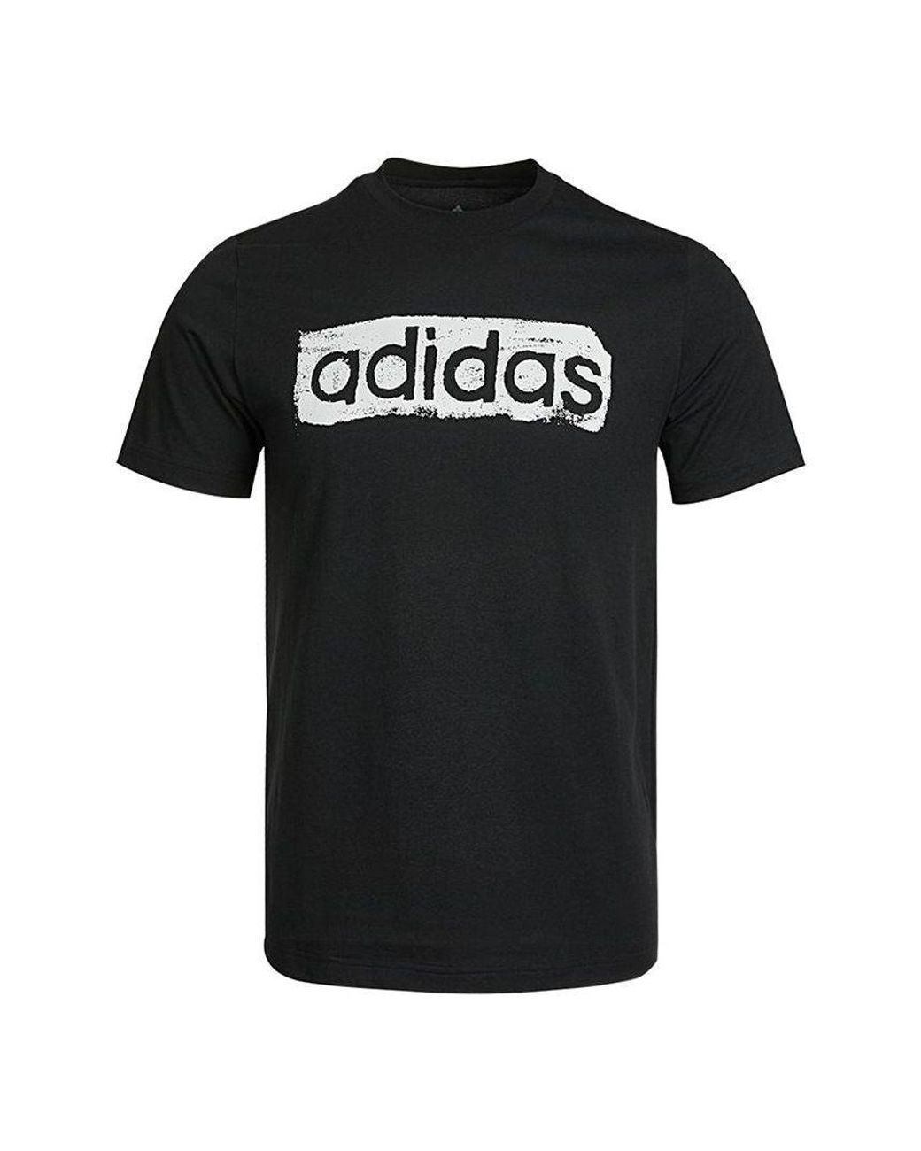 Adidas Black M Brshstrk V4 T Logo Printing Sports Round Neck Short Sleeve for men