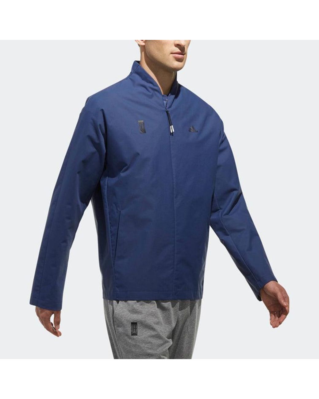 Adidas Blue Logo Printing Solid Color Stand Collar Jacket Autumn for men