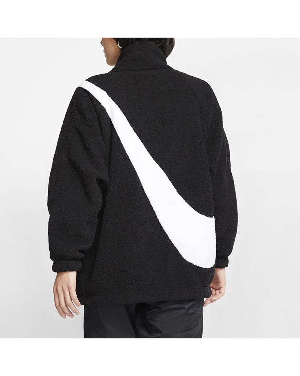 Nike Black (Wmns) Big Swoosh Large Logo Lamb's Wool Reversible Jacket Us Edition