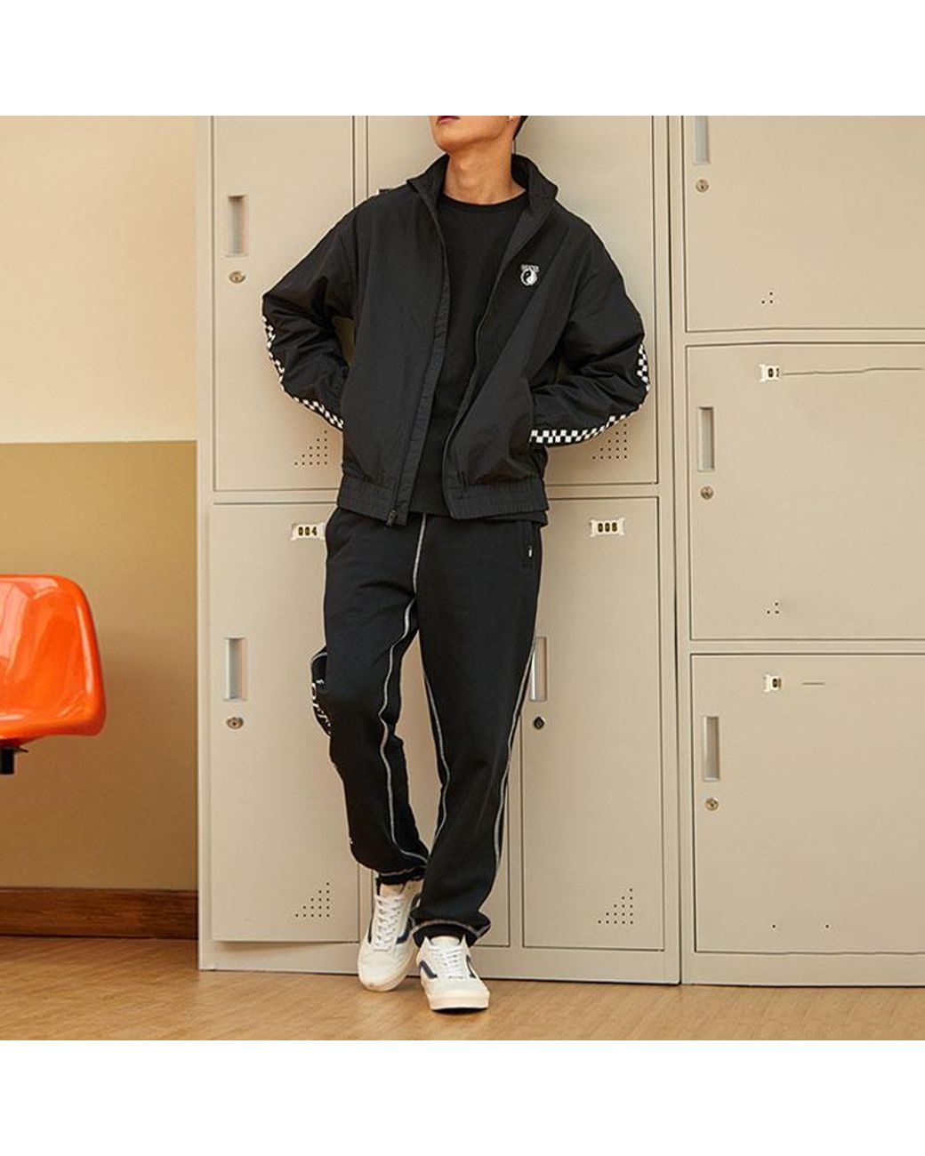 Vans Black Ss22 Grid Printing Zipper Jacket Couple Style for men