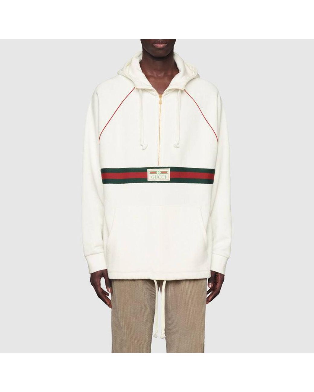 Gucci White Sweatshirt With Web And Label, Ready-To-Wear for men