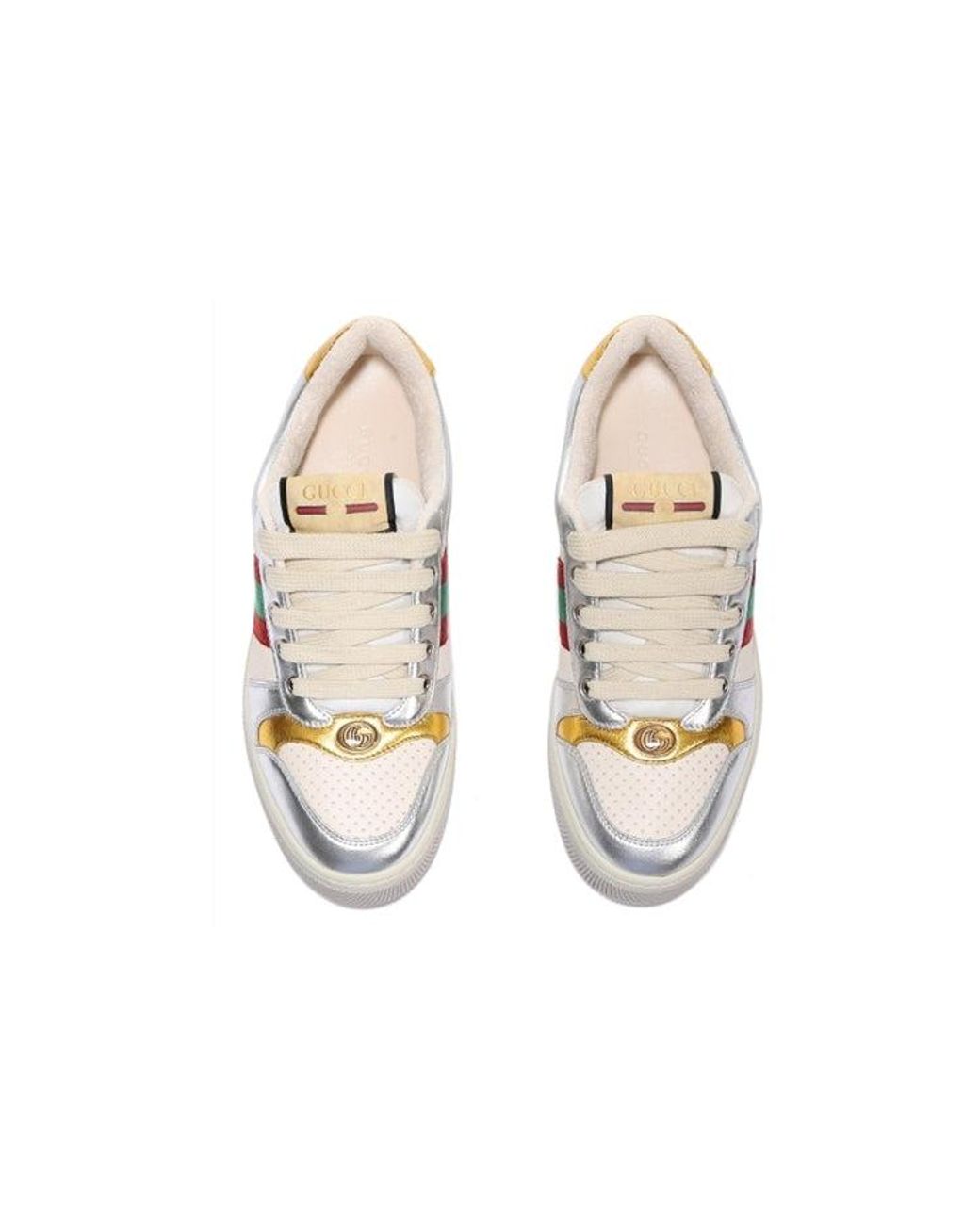 Gucci White (Wmns) Screener Metallic Calfskin Web