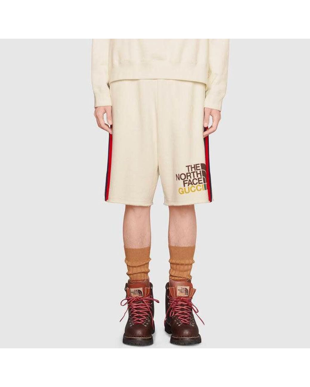 Gucci Natural X The North Face Crossover Webbing Printing Cotton Shorts for men