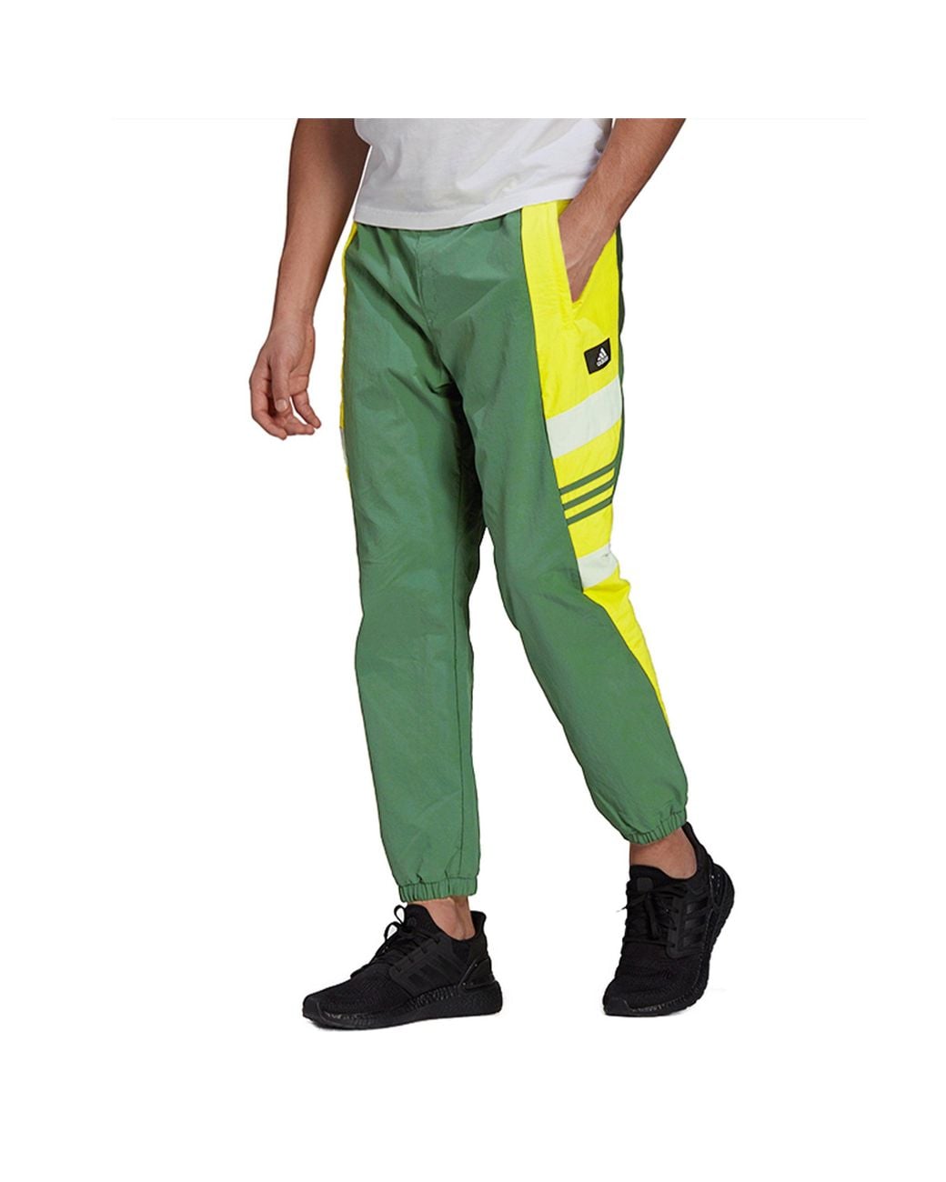 Adidas Green Ub Pnt Wv Cb Contrast Color Stitching Casual Sports Long Pants for men