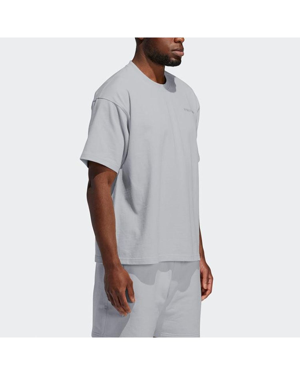 Adidas Gray Originals X Pharrell Williams Basics Short-sleeved Embroidered Letters Grey for men