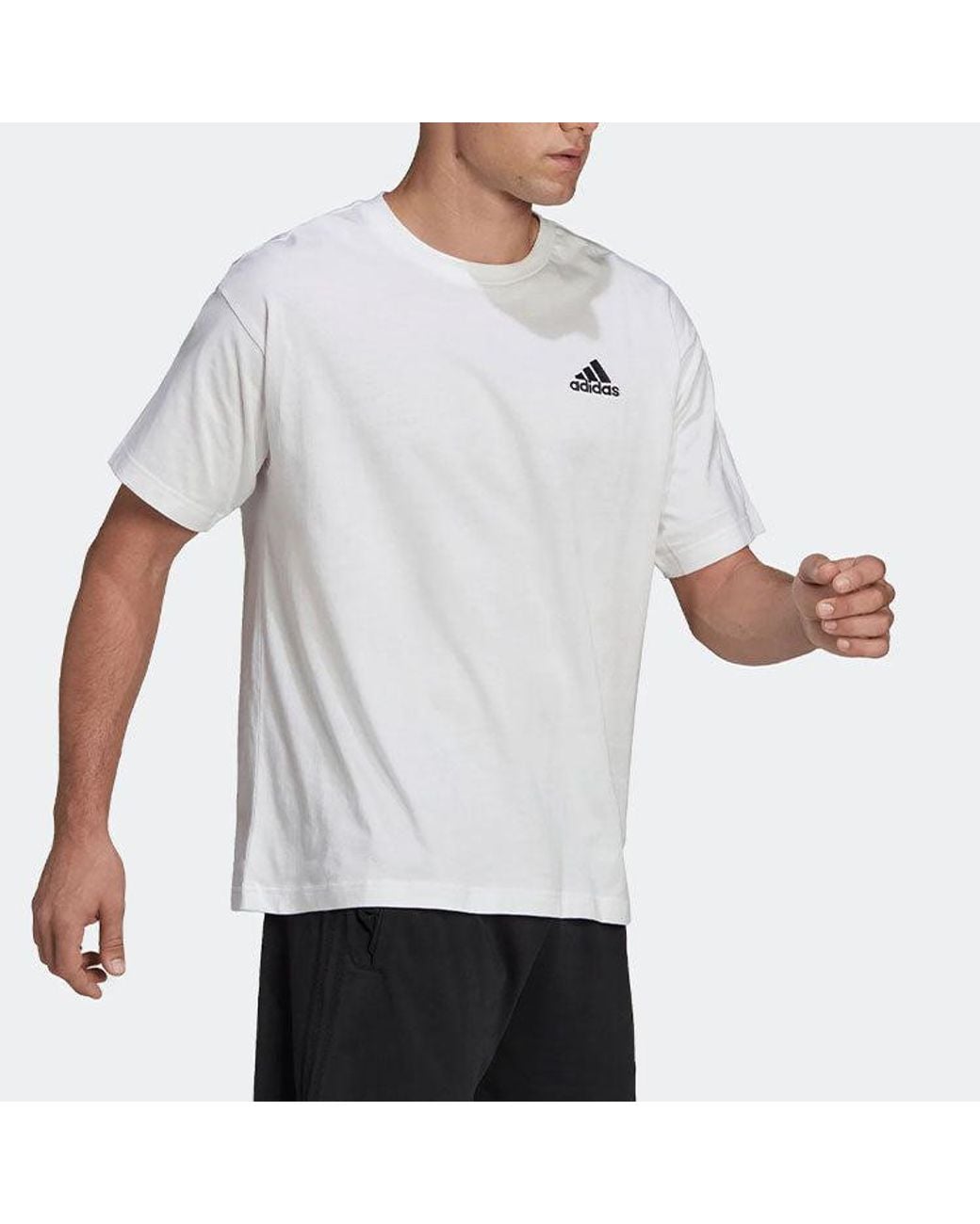 Adidas White Logo Solid Color Round Neck Loose Short Sleeve Couple Style for men